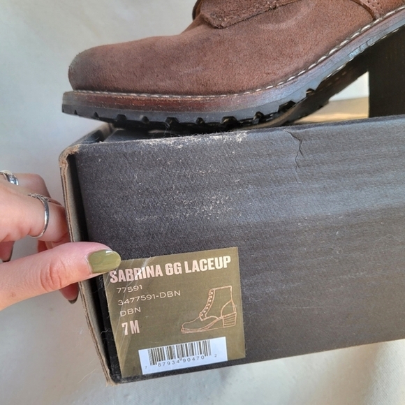 Brand New Frye Sabrina 6G lace up boots chocolate brown oiled suede size 7 37 - Picture 5 of 6